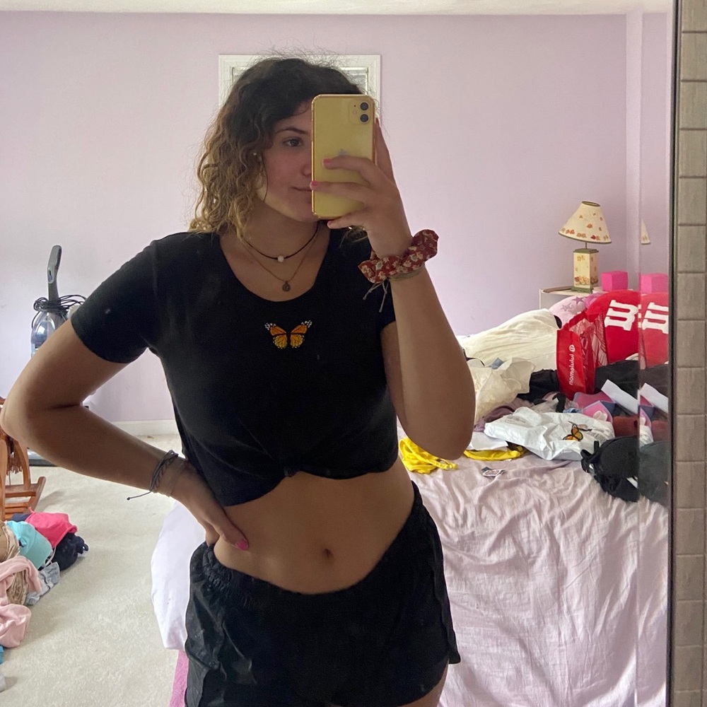Orange butterfly crop top